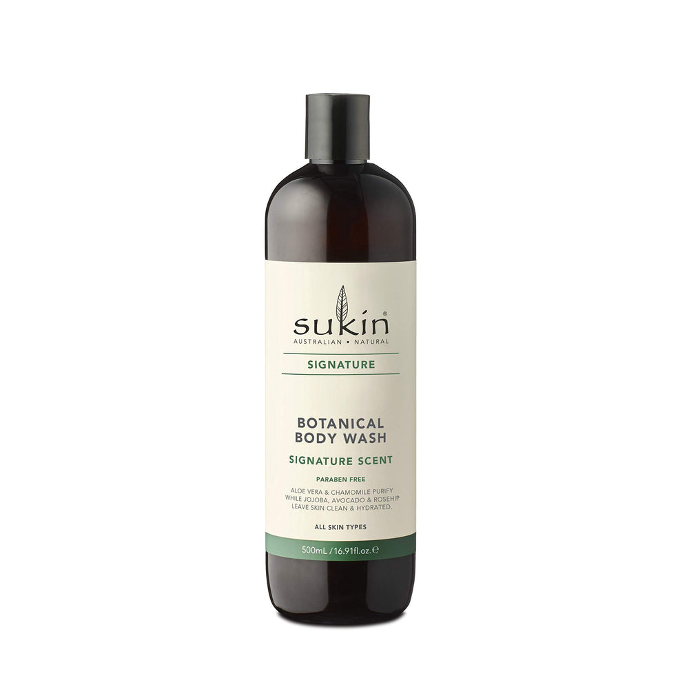 Sukin Signature Gel Douche - la bouteille, idéale pour une routine hydratante quotidienne.