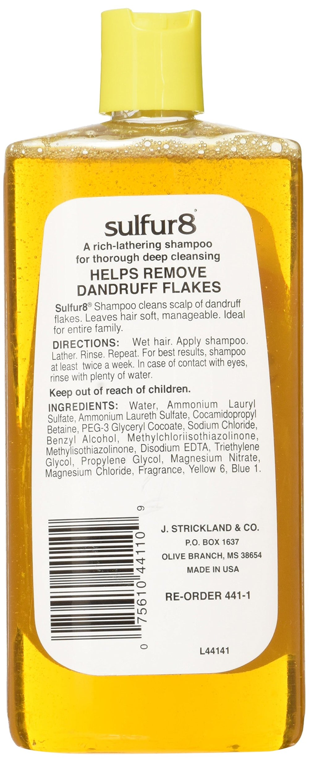 Shampooing Sulfur 8 apporte mousse riche et cheveux doux.