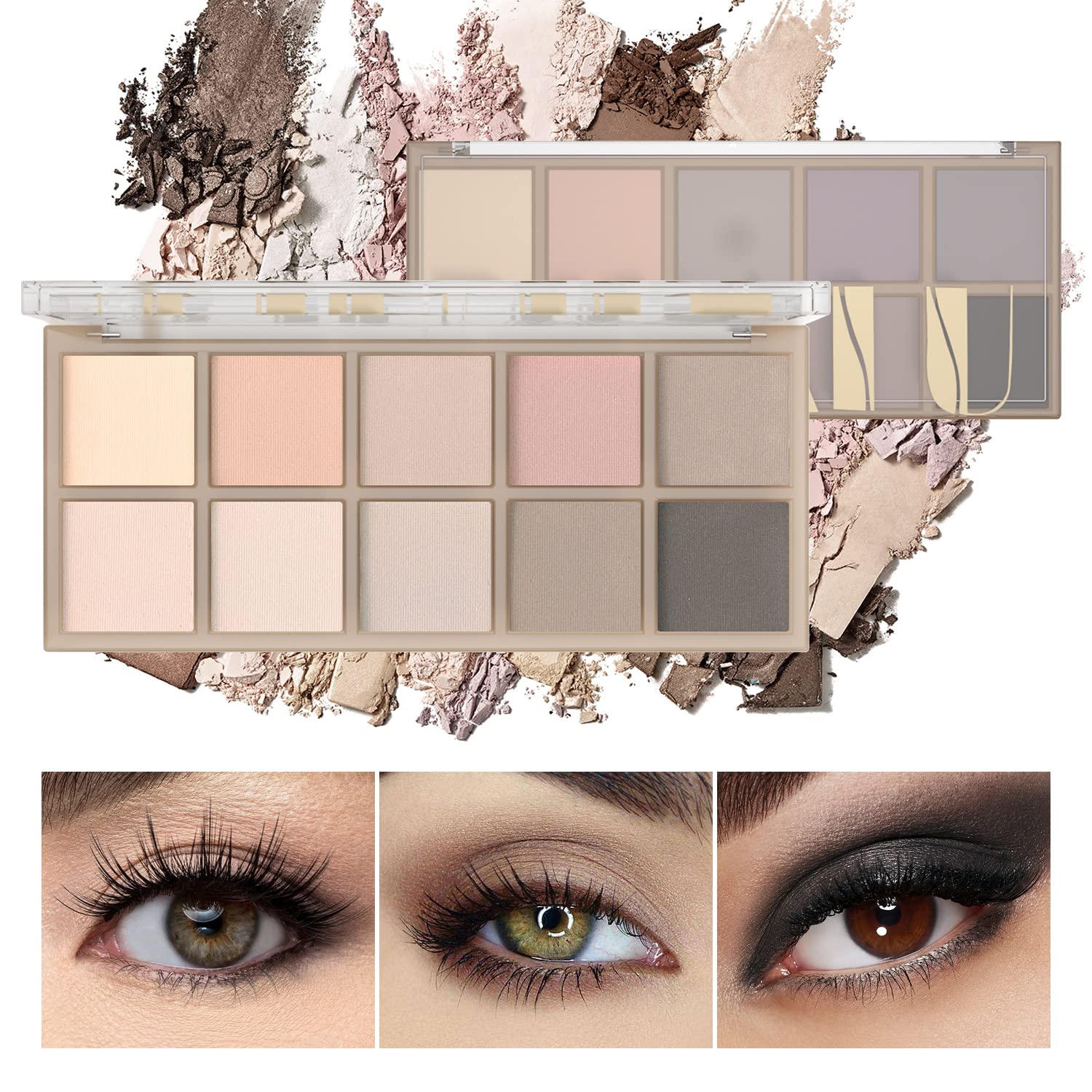 Contours et définition subtils des yeux et sourcils grâce à des teintes polyvalentes.