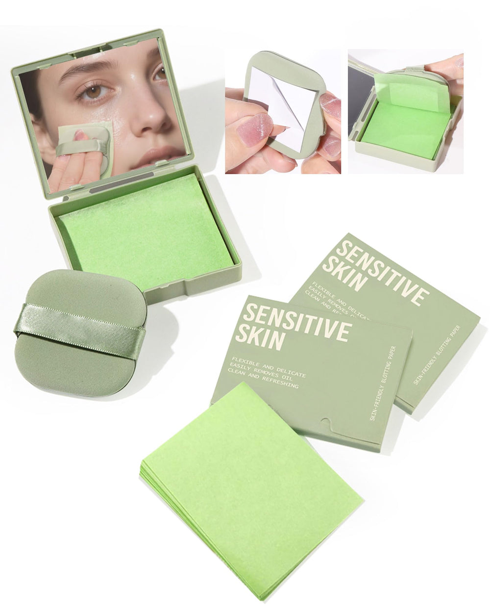 SUMEITANG 300: boîte avec papier absorbant visage et miroir, utilisation pratique.
