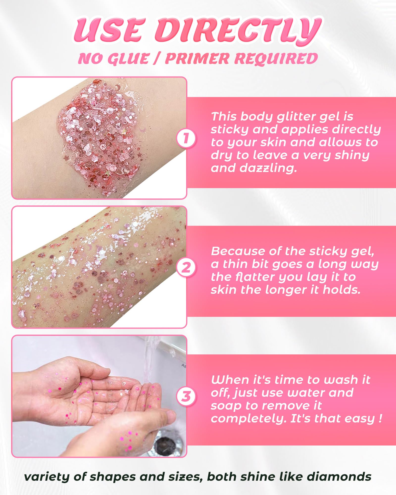 SUMEITANG Application rapide gel pailleté rose, sans colle