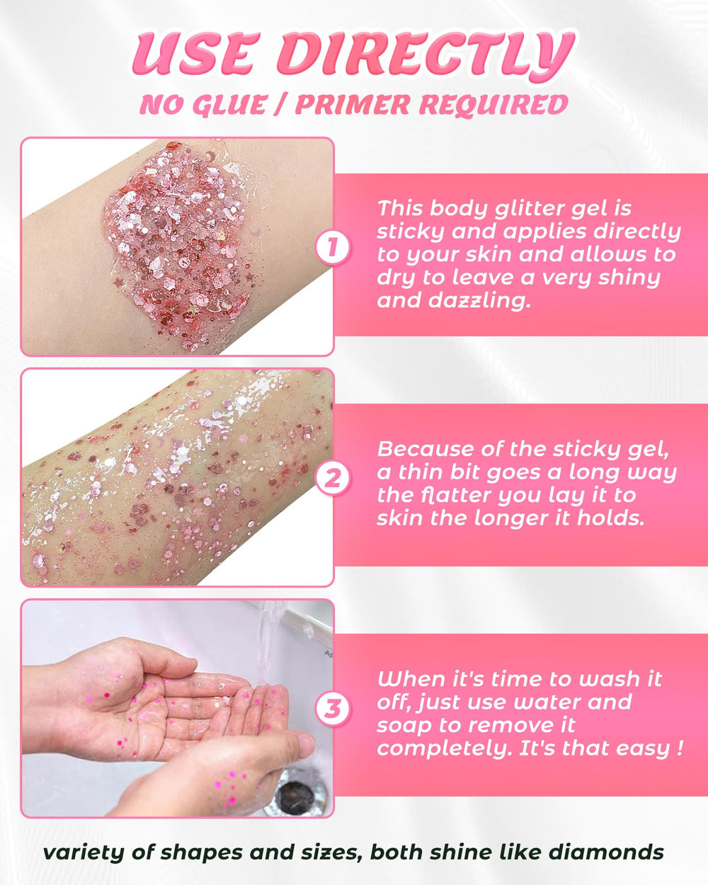 SUMEITANG Application rapide gel pailleté rose, sans colle