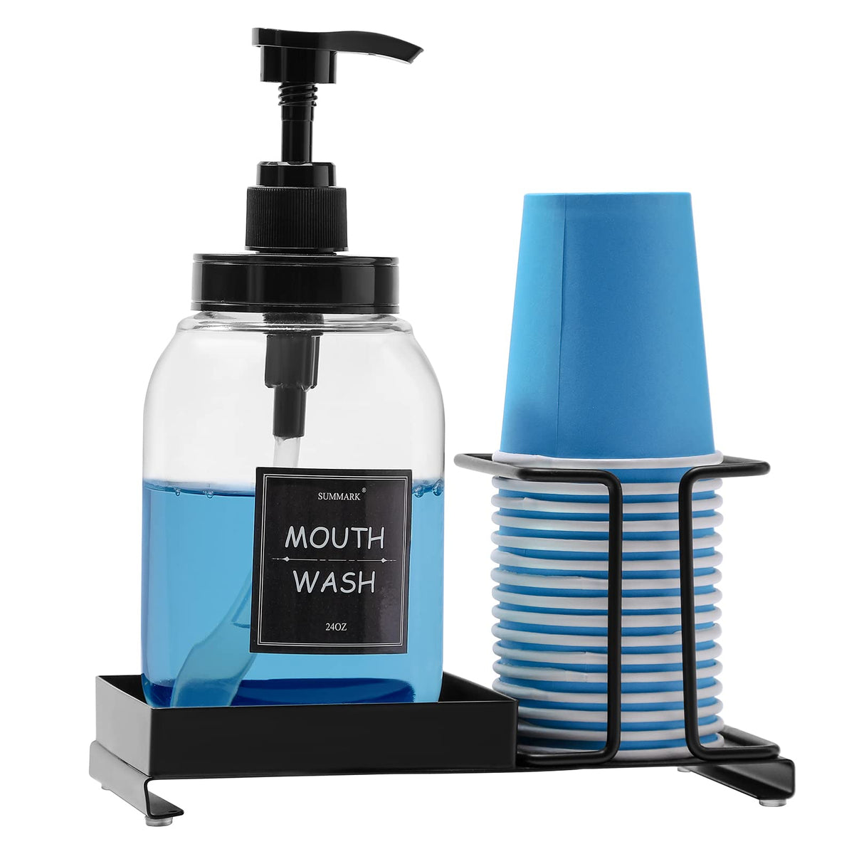 Distributeur Summark rince-bouche noir en inox, choix moderne pour salle de bains.