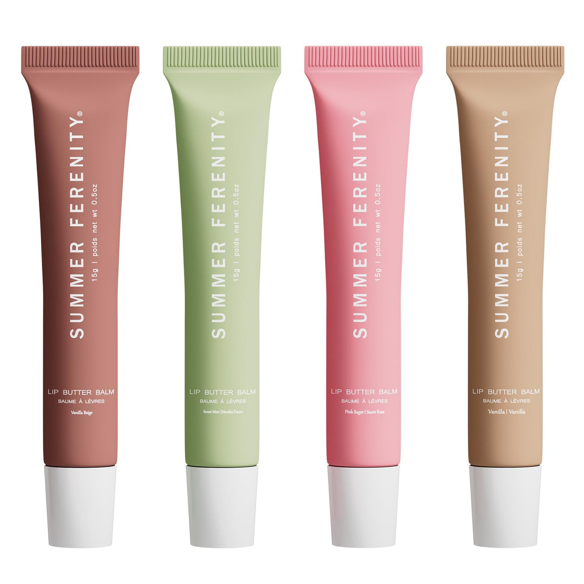 Summer Ferenity baume lèvres teinté ensemble 4 pack, hydratation douce et couleur naturelle