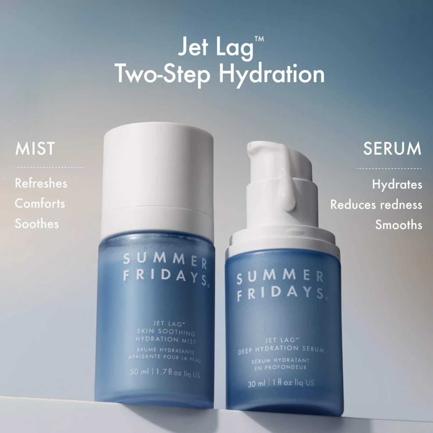 Summer Fridays Jet Lag brume-visage-ingredients-the-vert : extrait de thé vert et vitamine E pour protéger.
