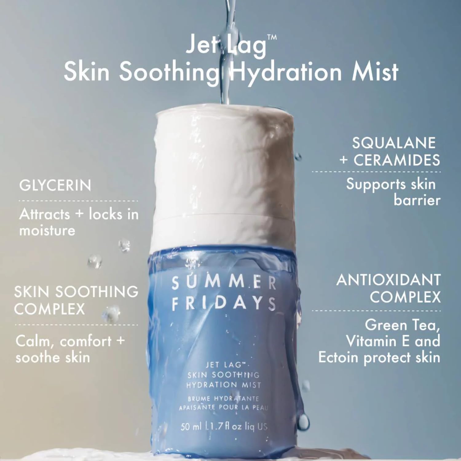Summer Fridays Jet Lag brume-visage-vaporisation-fine : application douce pour un teint frais.