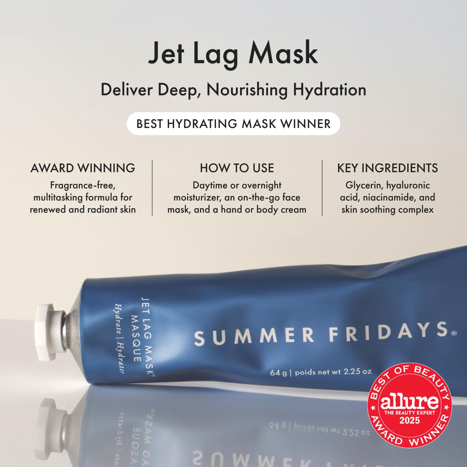 Texture légère du Jet Lag Mask, visage lissé et confortable
