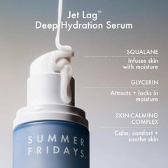 Texture gel léger du sérum Jet Lag appliqué rapidement sur la peau.