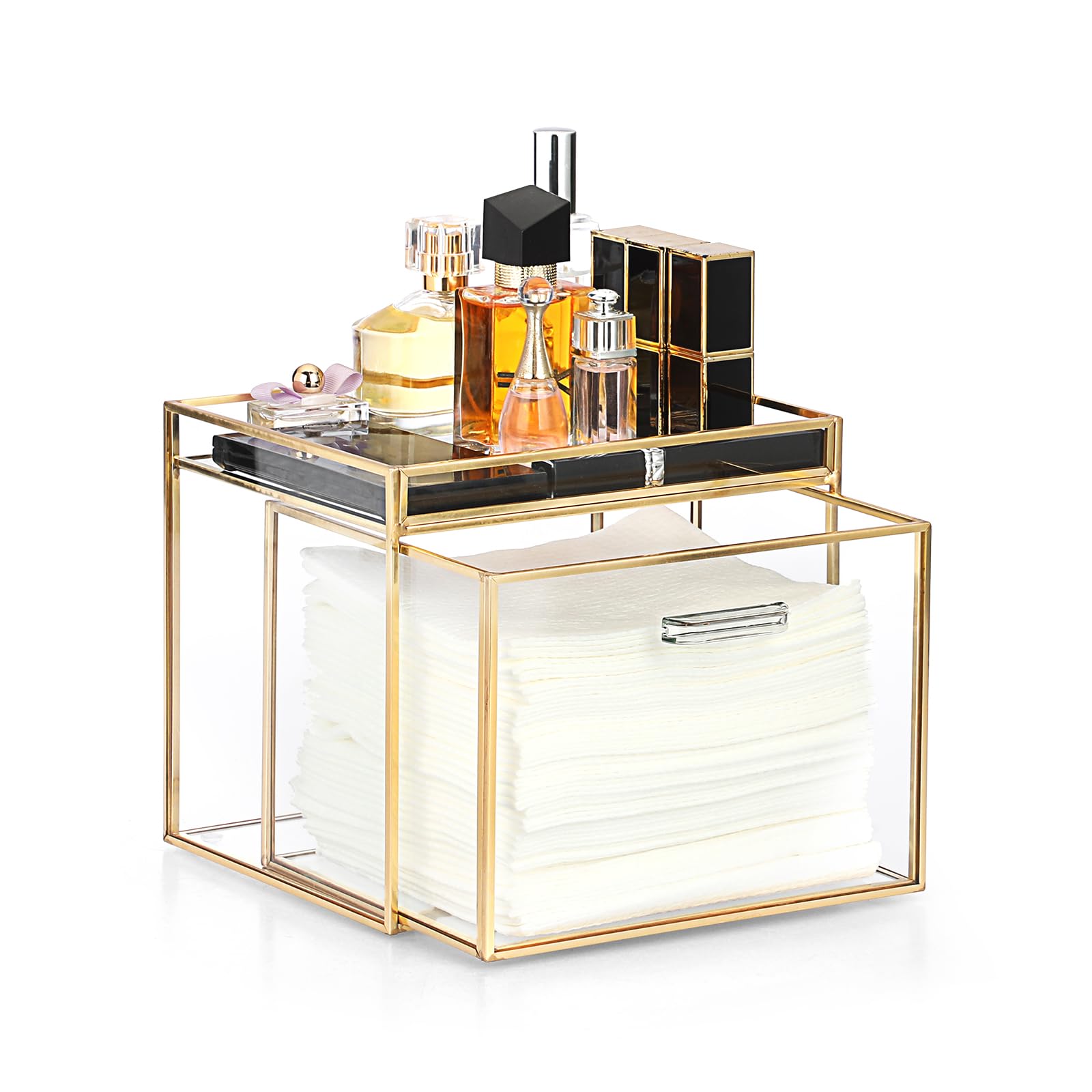 Sumnacon boite-verre essuie-visage avec tiroir dore, rangement elegant pour salle de bains.