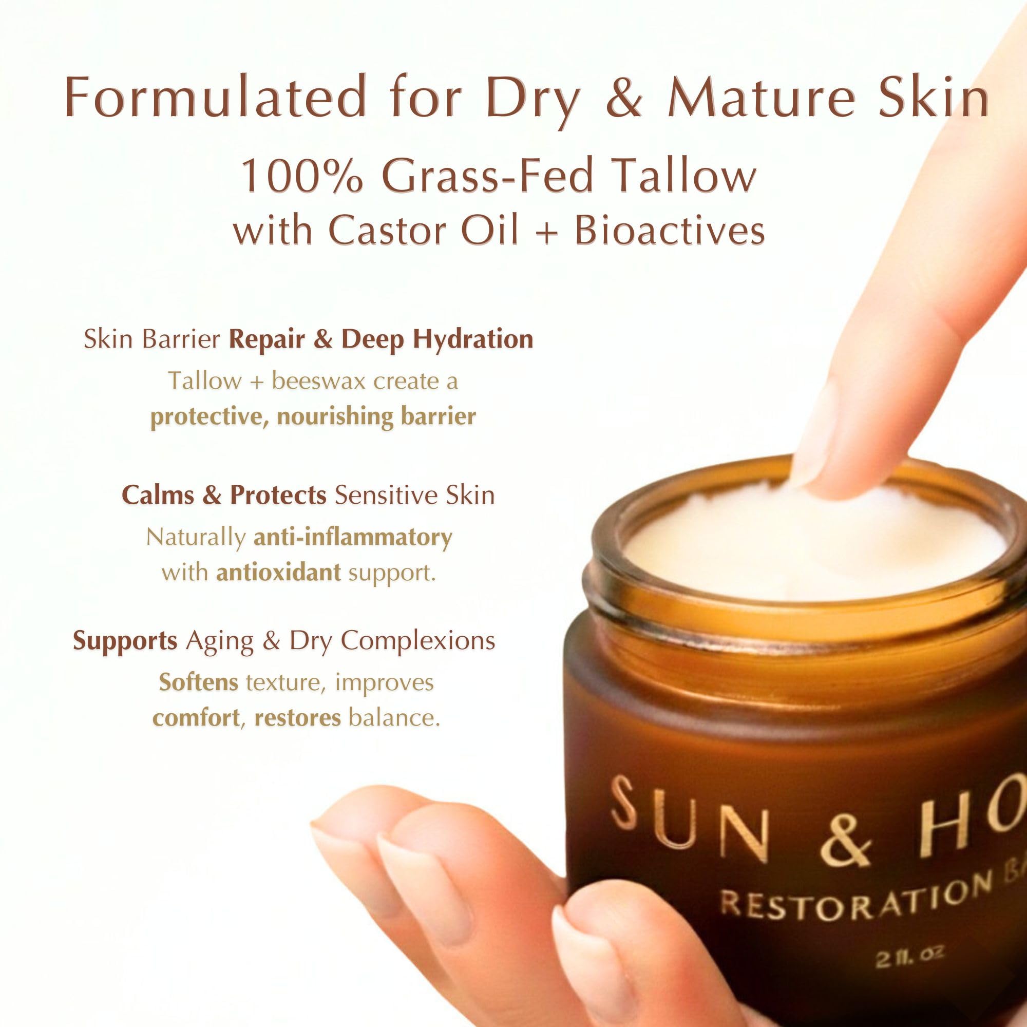 Sun and Honey Skincare – bocal crème graisse boeuf visage, hydratation durable
