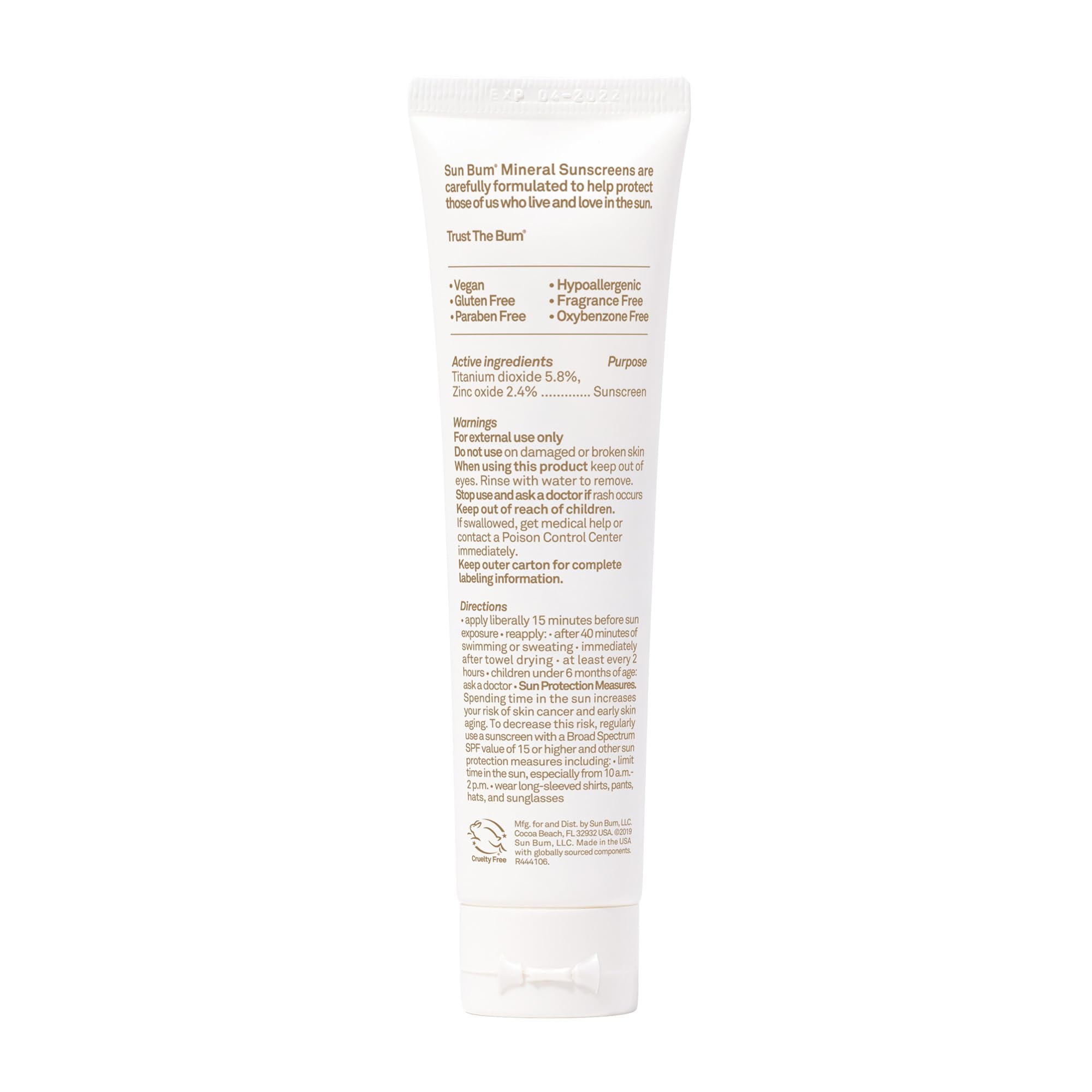 Sun Bum Minéral SPF30 – emballage sans cruauté et sans gluten.