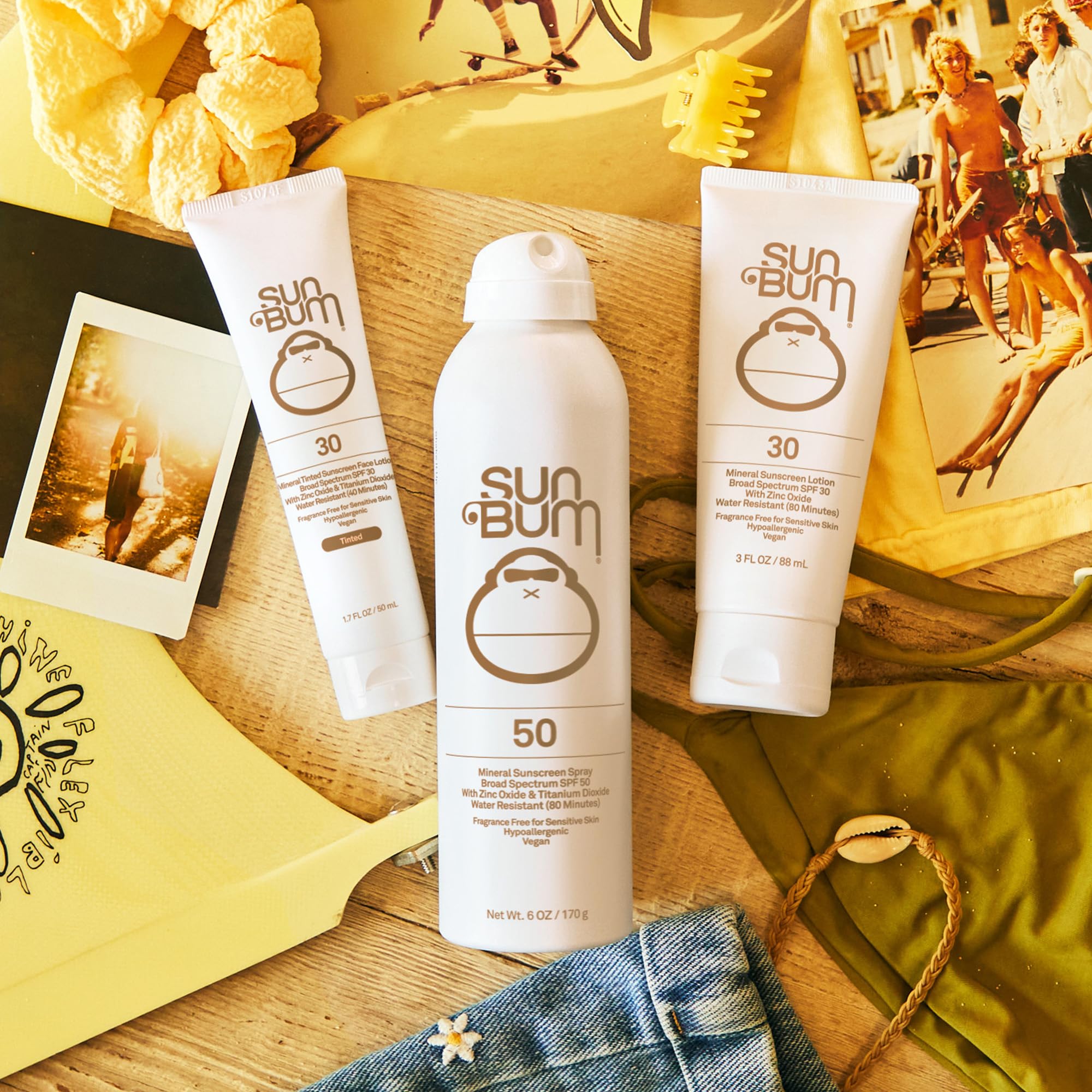 Sun Bum Minéral SPF30 contient oxyde de zinc pour protection douce et fiable.