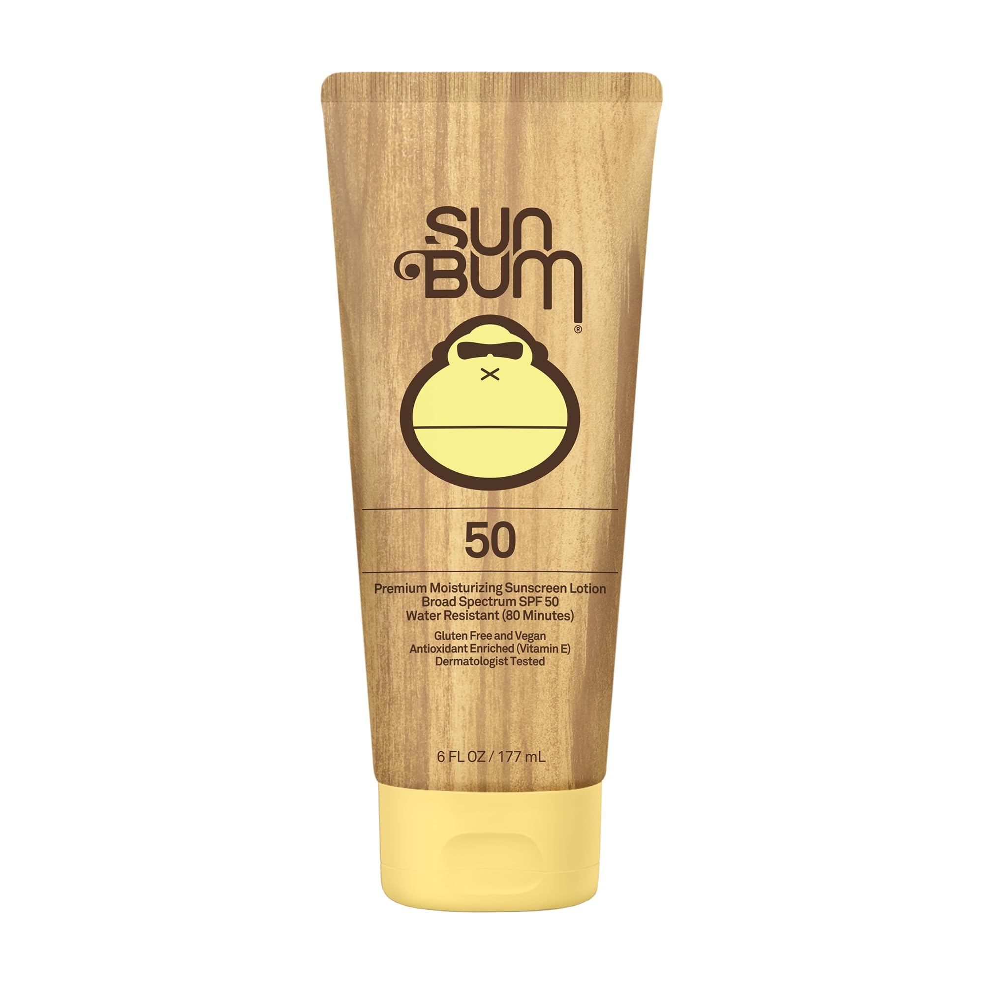 Sun Bum Original Lotion solaire SPF 50 en flacon, hydratante et résistante à l'eau.