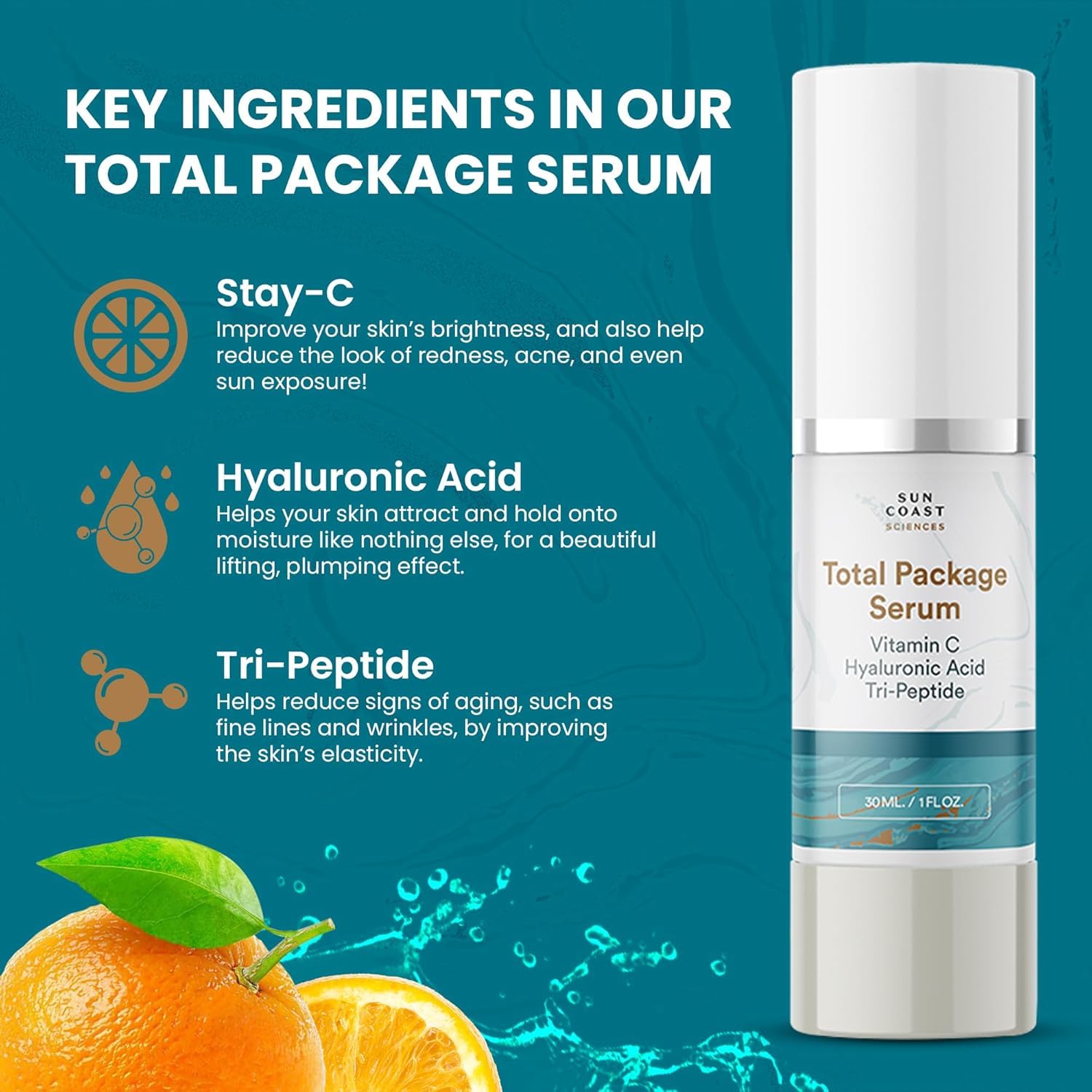SUN COAST SCIENCES Sérum Total Package absorption rapide après application.