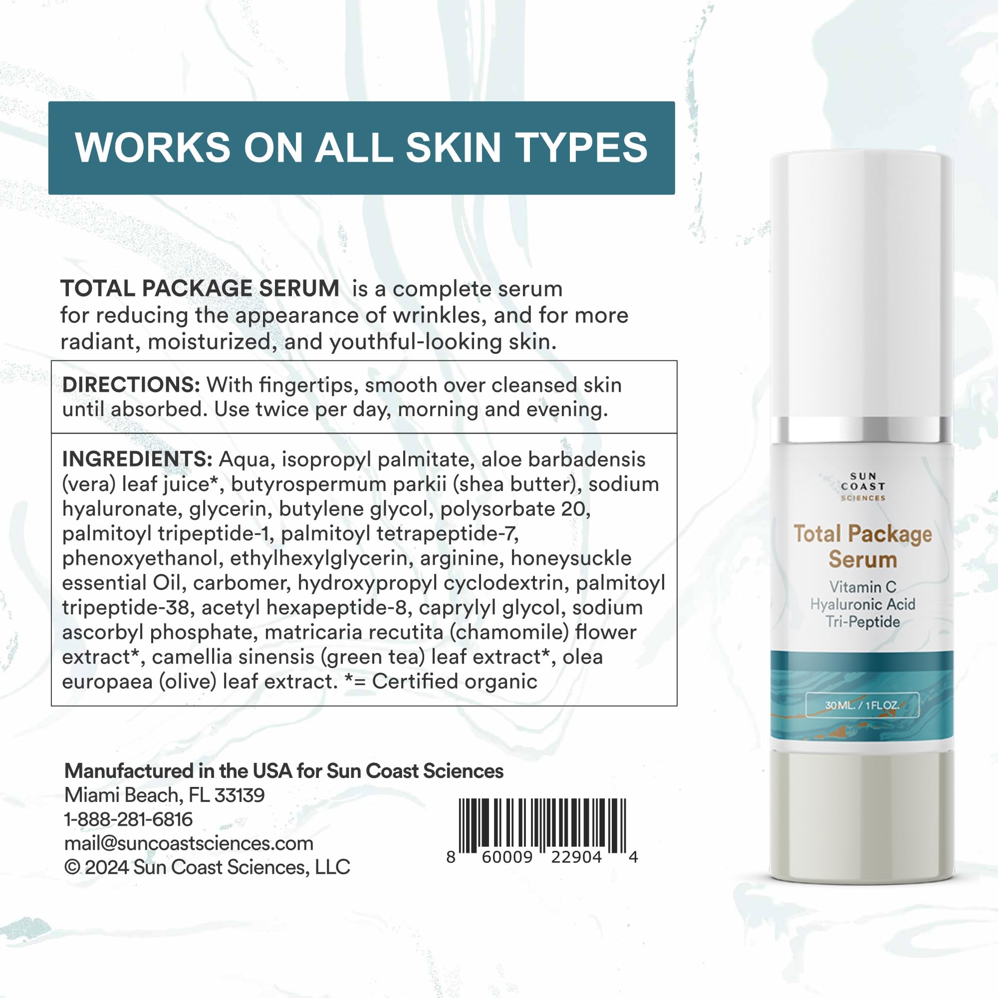 SUN COAST SCIENCES Sérum Total Package texture onctueuse appliquée sur la peau.