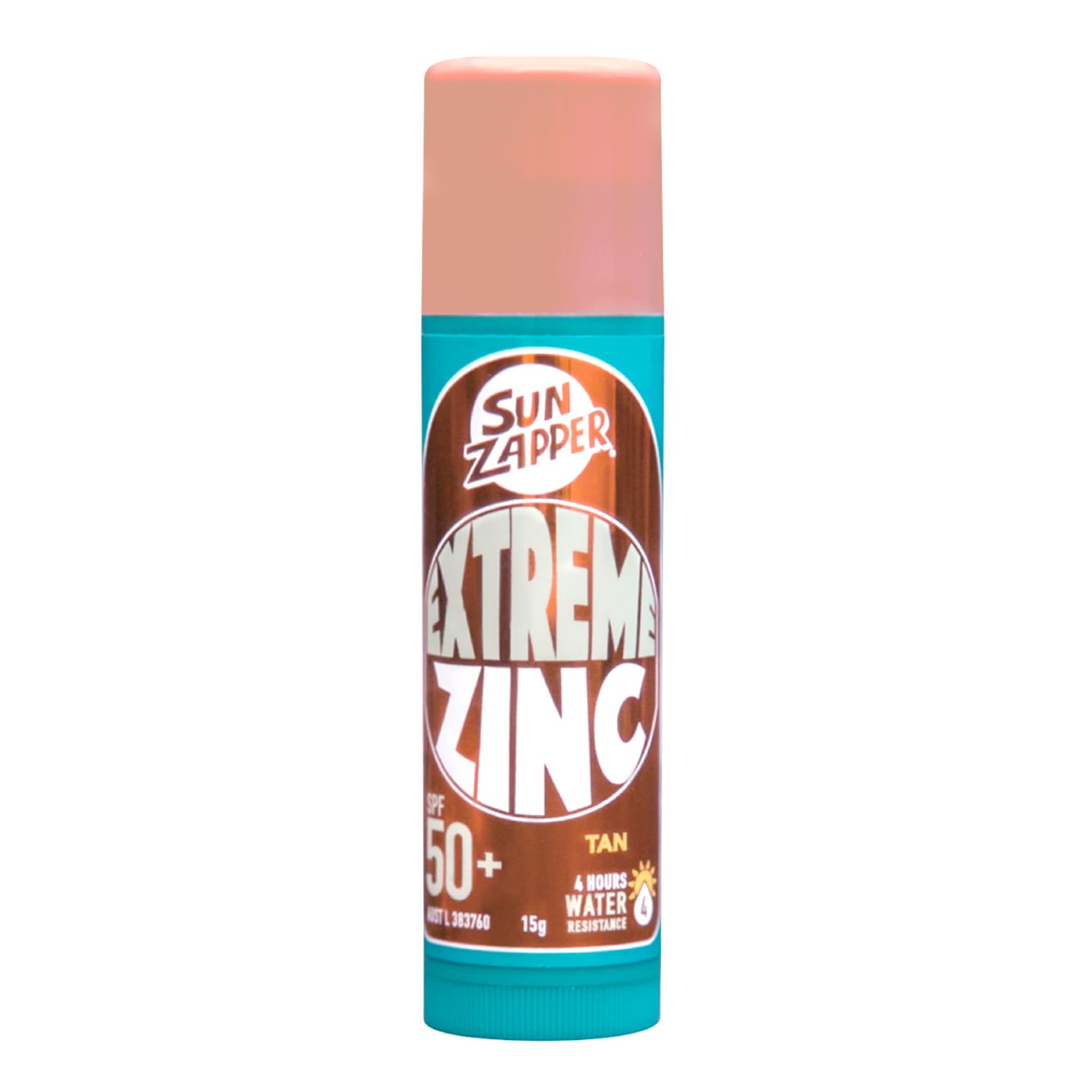 Sun Zapper bâton zinc extrême teinte bronze en action, protection UVA/UVB efficace.