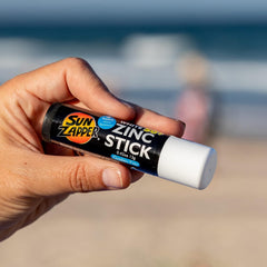 Sun Zapper sunscreen stick on-body for quick outdoor protection