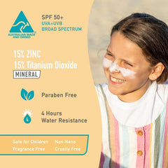 Sun Zapper sunscreen stick close-up shows white zinc formula and smooth application