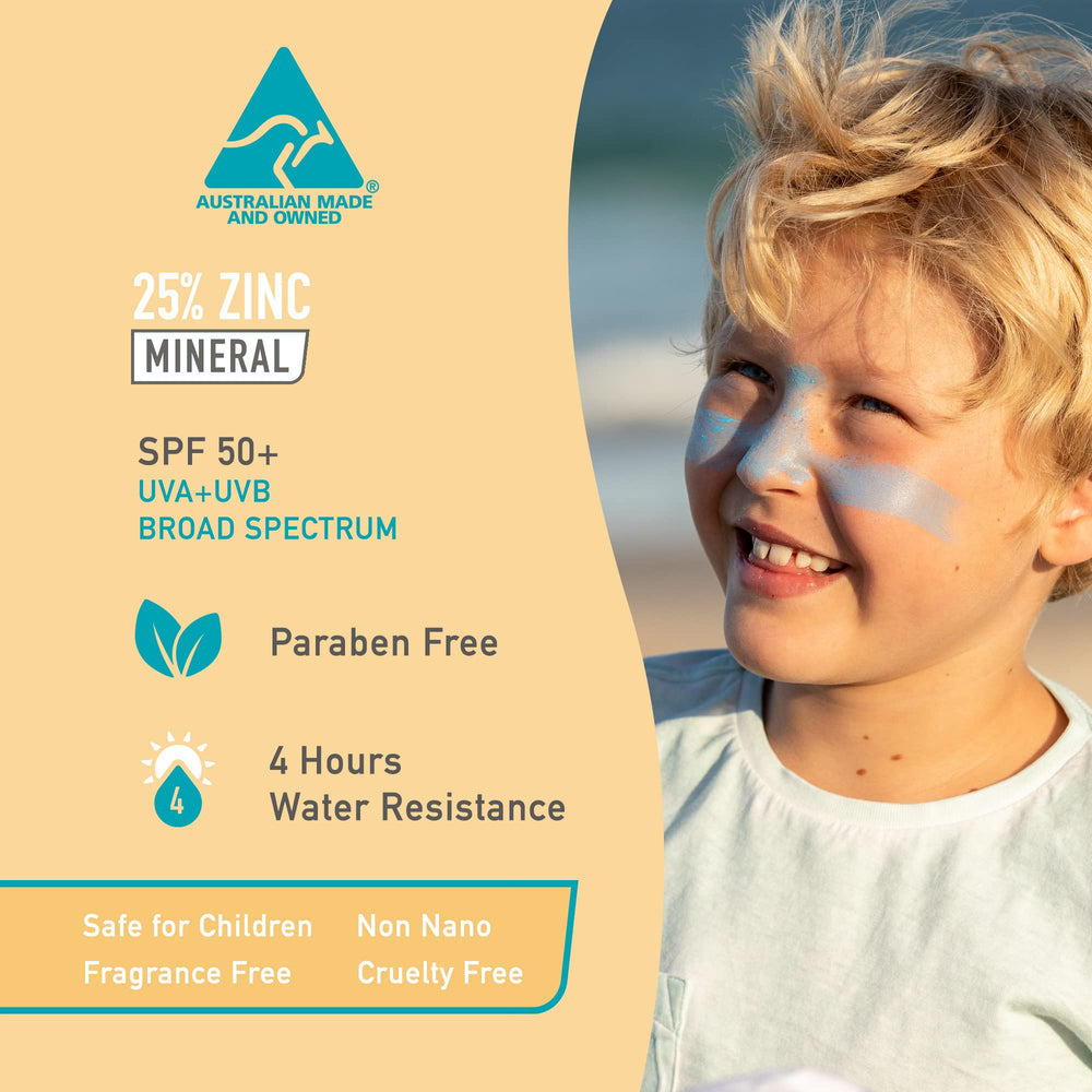 Sun Zapper water-resistant sunscreen stick ideal for beach and sport.