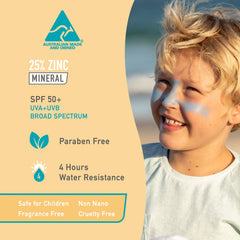 Sun Zapper water-resistant sunscreen stick ideal for beach and sport.