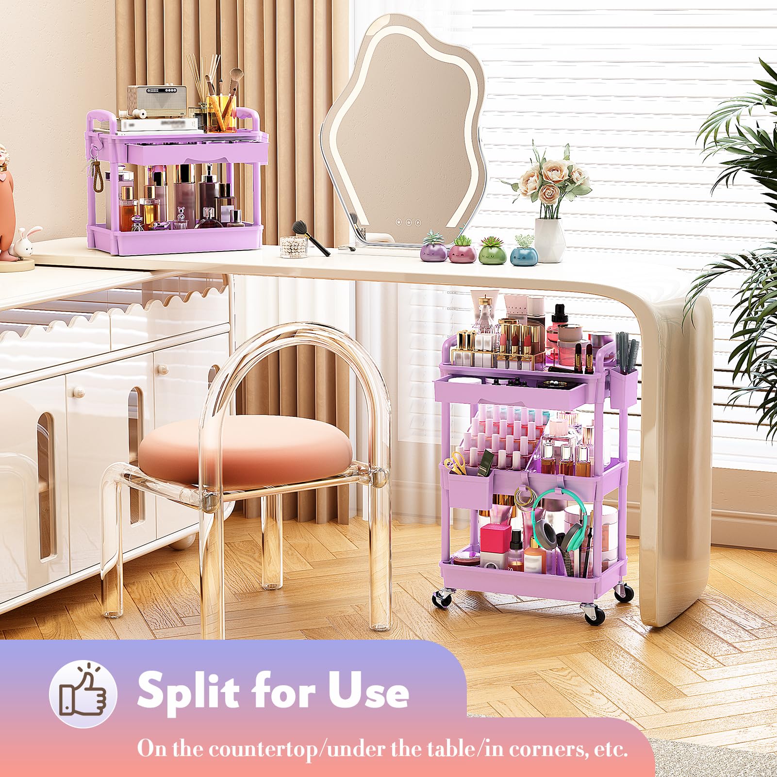 SUNALLY cart-maquillage-roulant-avec-verrouillage, sécurité et mobilité facilitées.