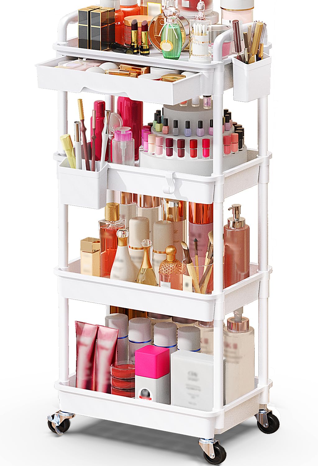 SUNALLY chariot maquillage roulant 4 niveaux offre un rangement pratique.