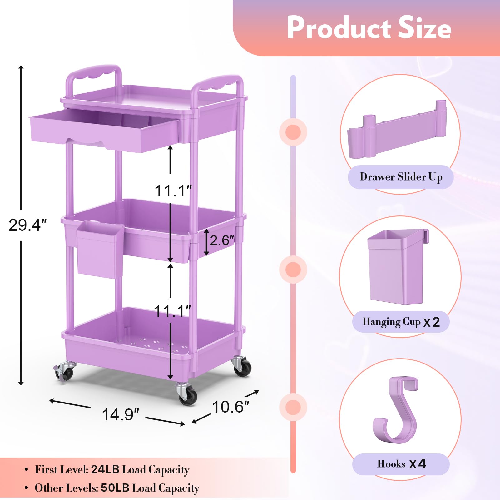 SUNALLY chariot-maquillage-roulant-etageres, rangement consolidé pour soins et produits beauté.