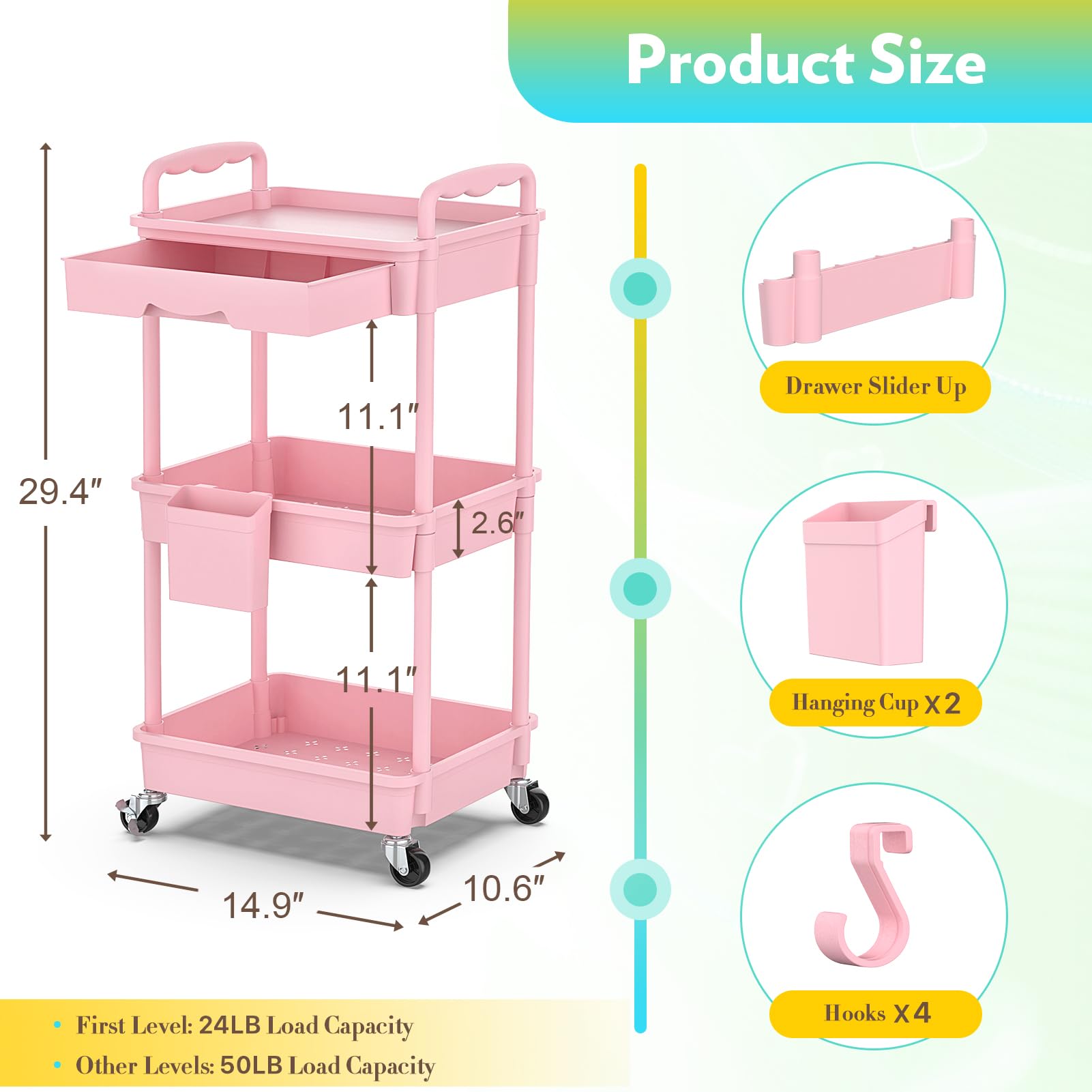 SUNALLY chariot maquillage tiroirs amovibles, rangement rapide des produits.