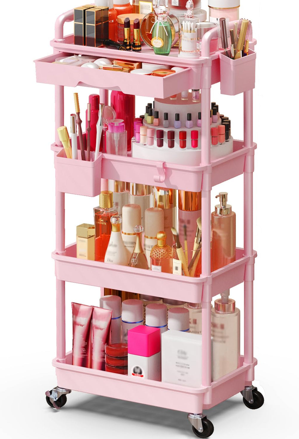 SUNALLY chariot maquillage roulant avec tiroirs – rangement pratique pour rouges à lèvres et pinceaux.