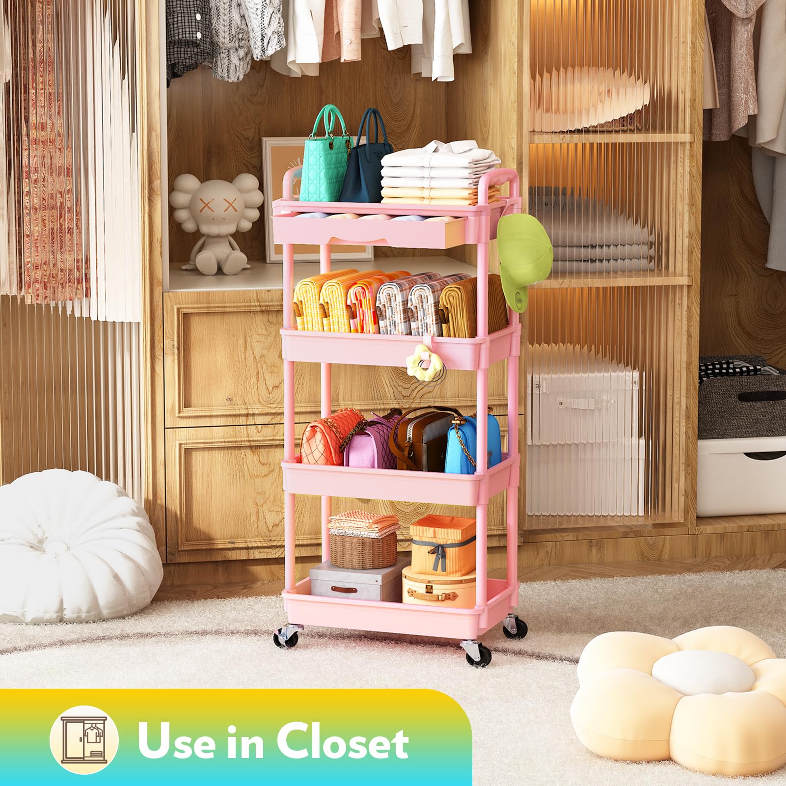SUNALLY stockage étagères pratiques rose – rangement structuré pour soins et accessoires.