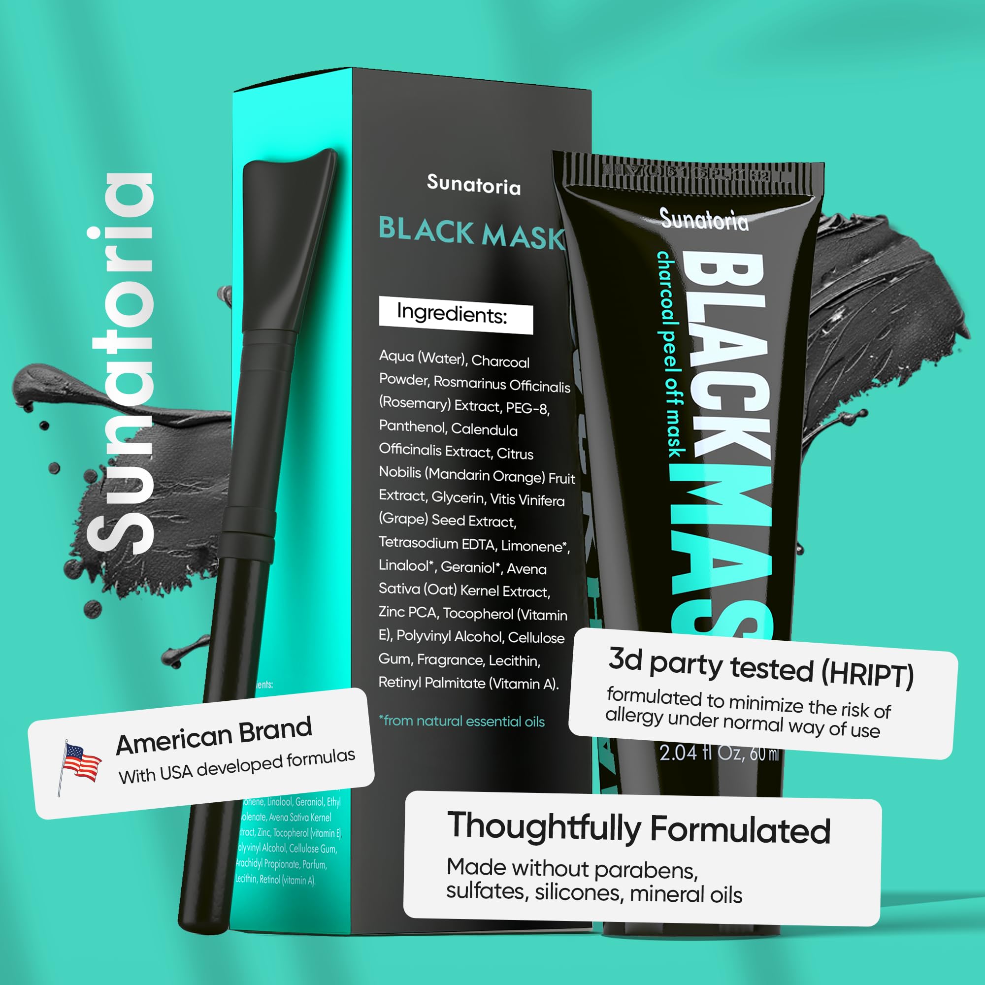 SUNATORIA masque charbon noir révèle une peau claire sans frottement agressif.