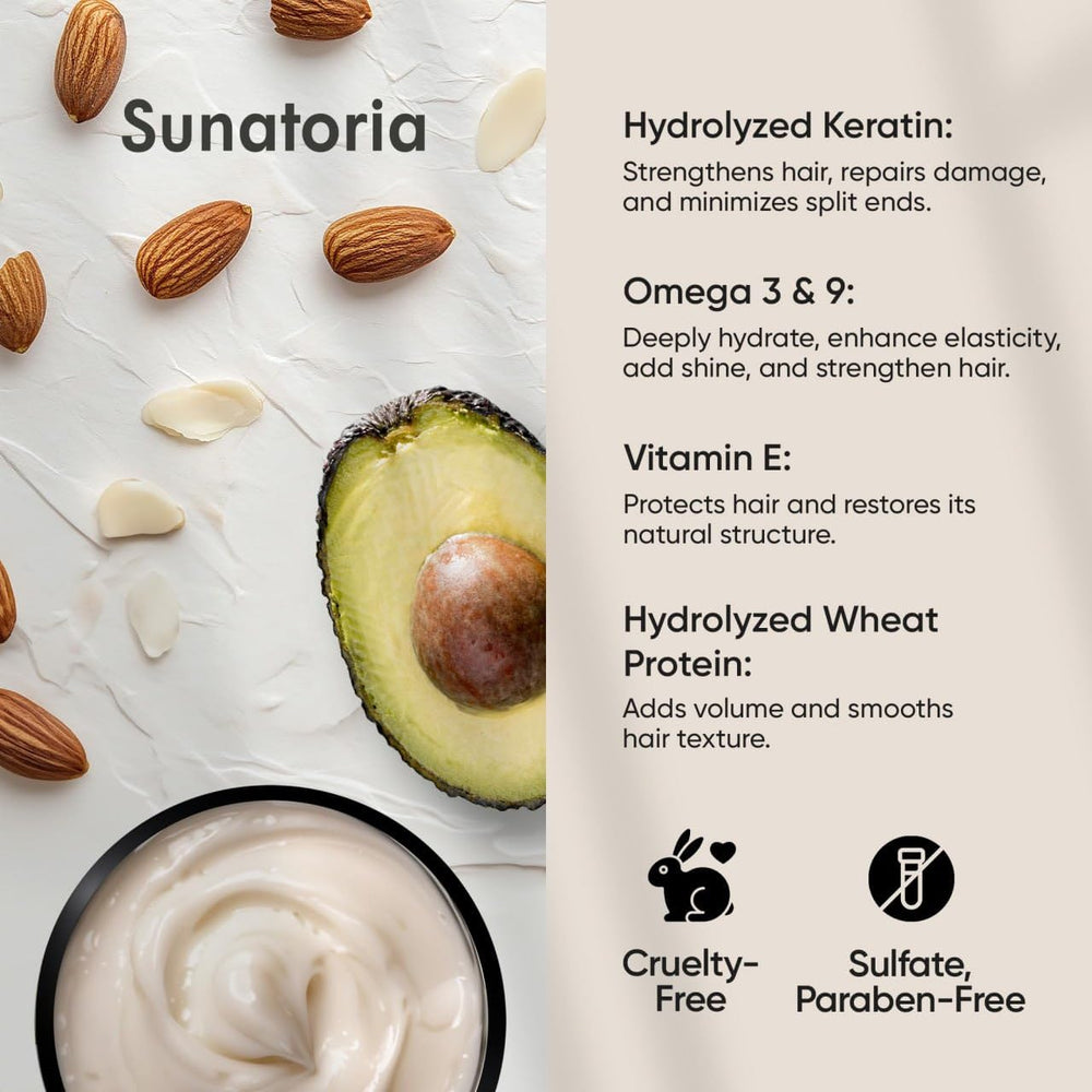 SUNATORIA Masque Kératine, formule sans sodium et sans sulfates.