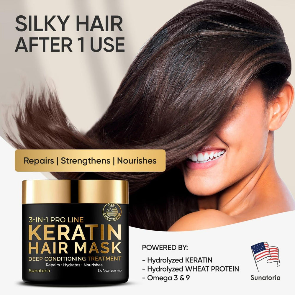 SUNATORIA Masque Kératine, texture crème dense, soin riche.