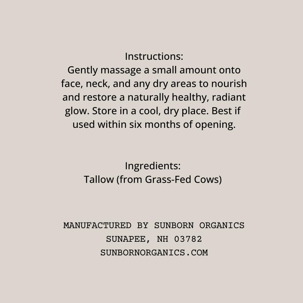 Sunborn Organics Pure Whipped Tallow Balm soin concentré zones sèches et irritées.