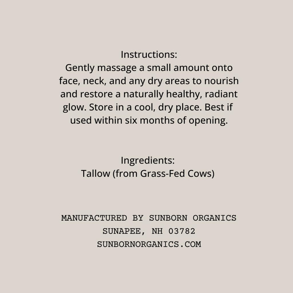 Sunborn Organics Pure Whipped Tallow Balm soin concentré zones sèches et irritées.