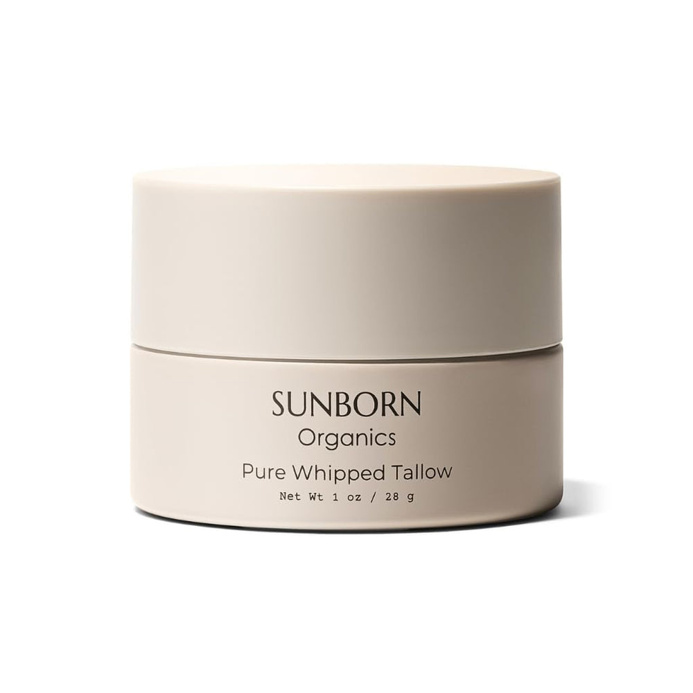 Sunborn Organics Pure Whipped Tallow Balm utilisations quotidiennes visage mains et coudes.