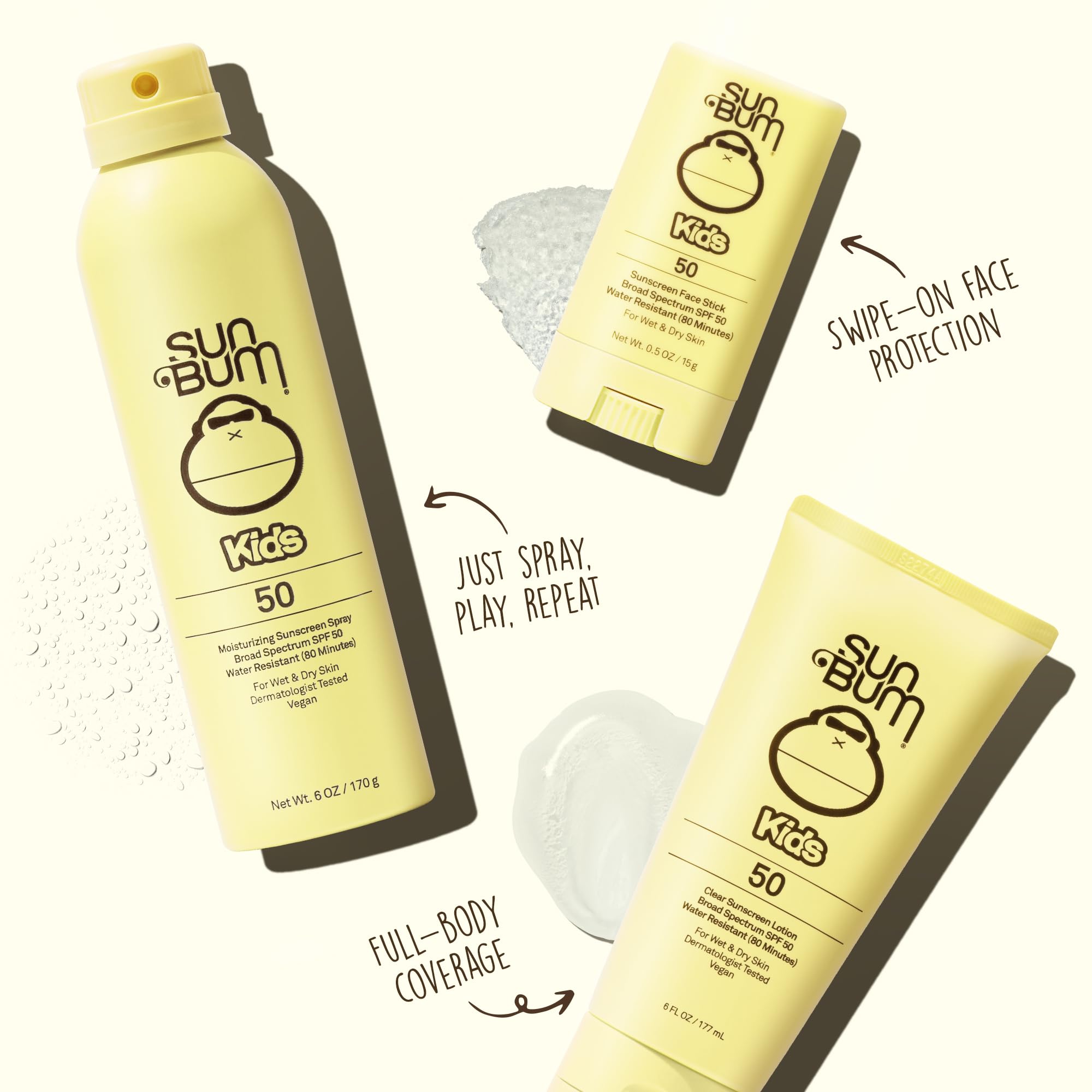 Sun Bum Kids SPF 50, formule résistante à l’eau, idéale pour les baignades.
