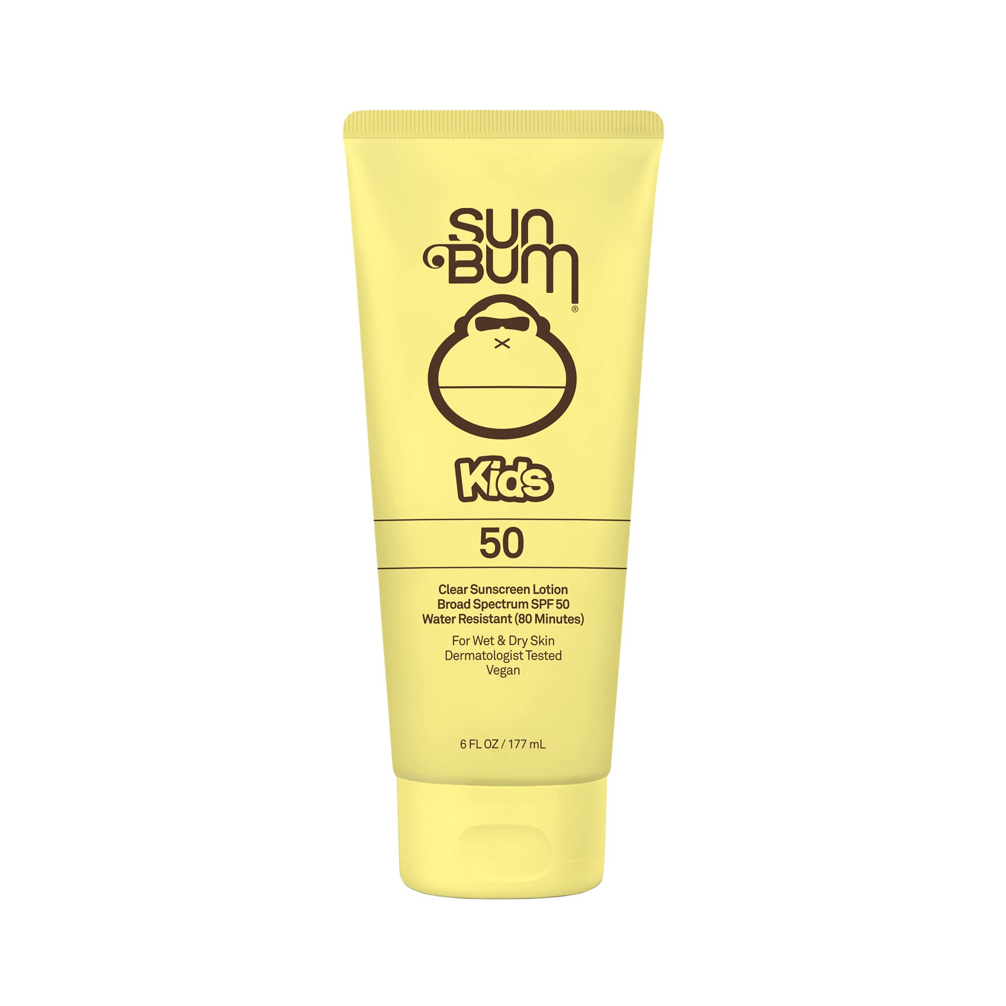 Sun Bum Kids SPF 50, lotion transparente pour le corps, application rapide et discrète.