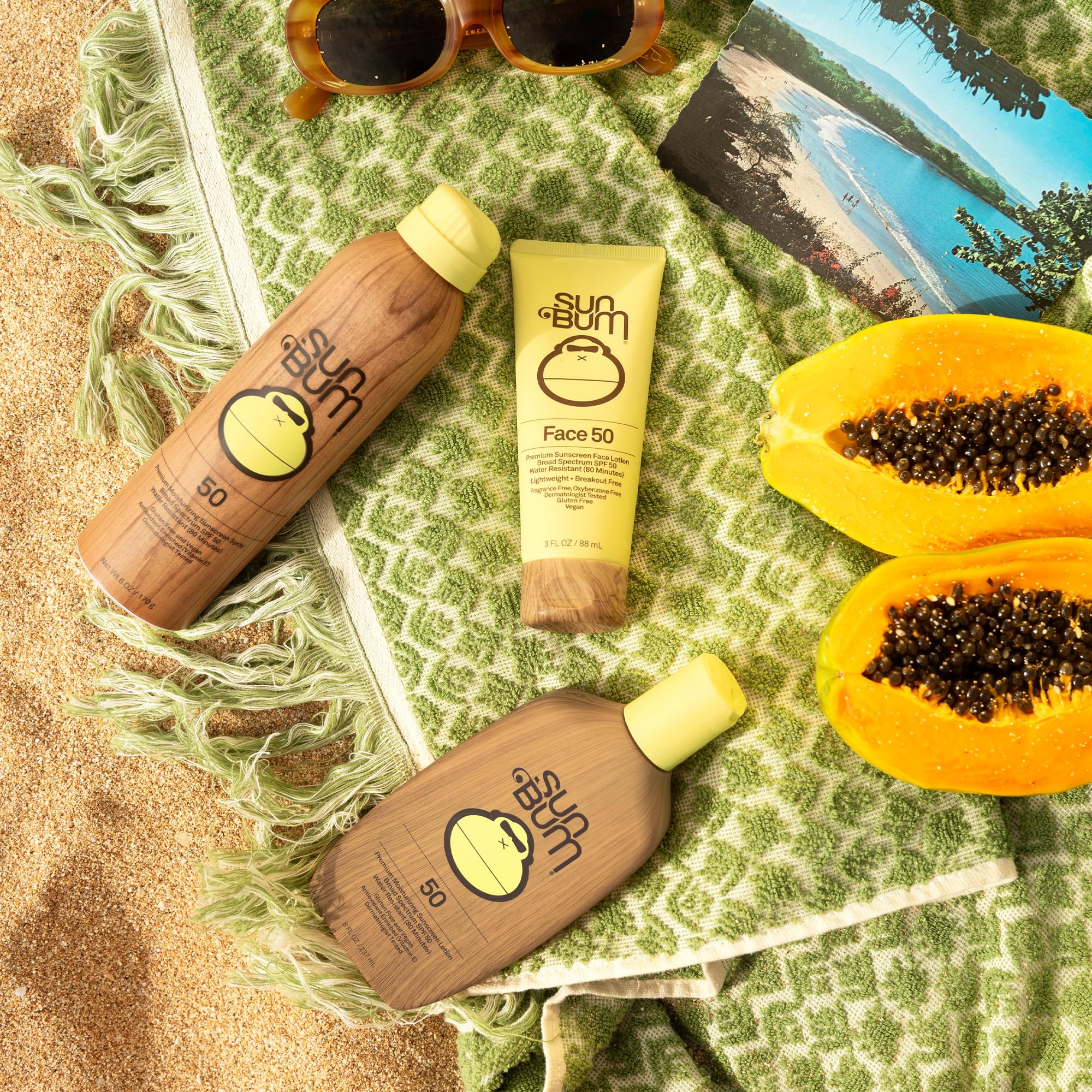 Sun Bum Original SPF 50, eau résistante, idéal lors d’activités en plein air.