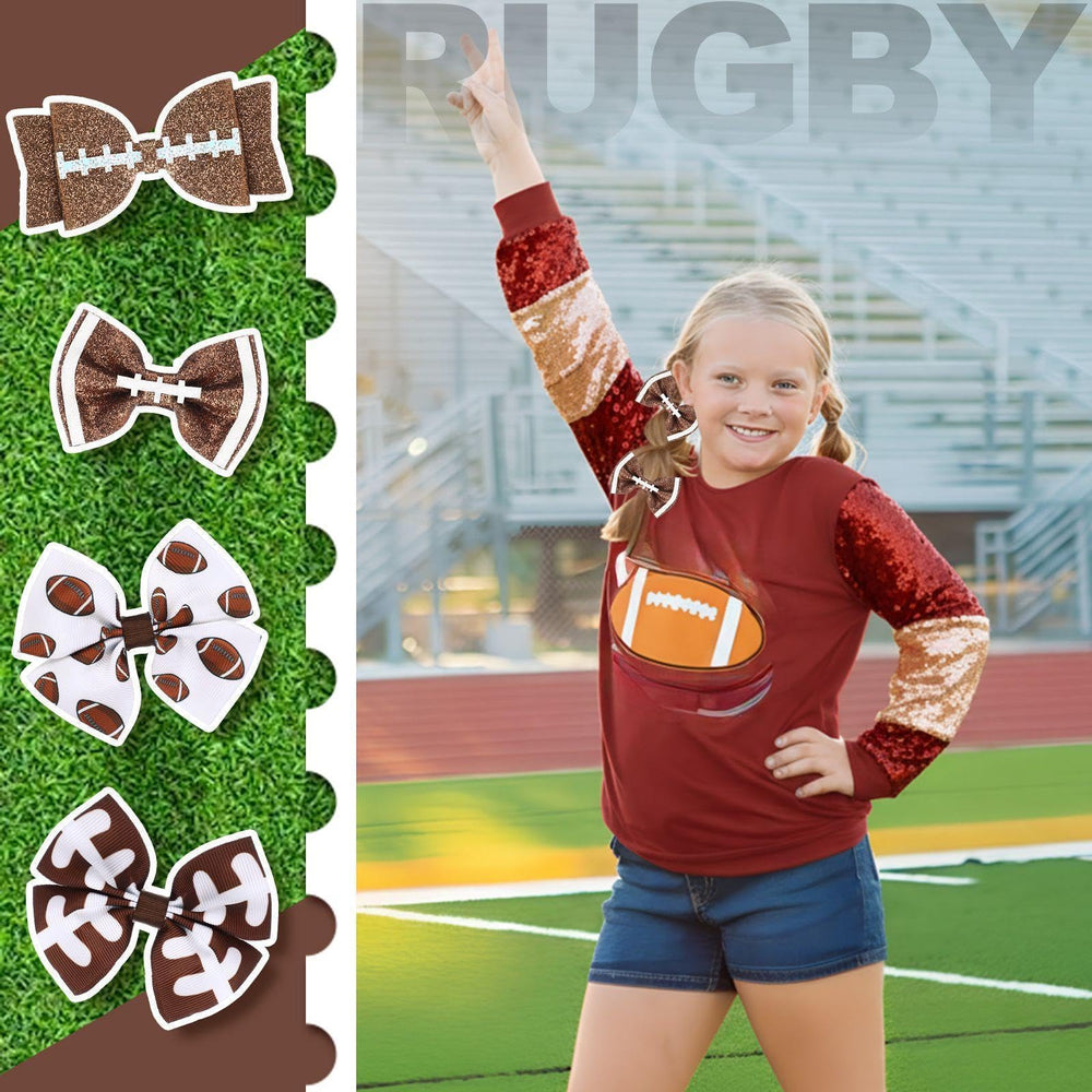 Suncalla noeud cheveux football brun blanc glitter, polyvalent pour fêtes et performances.