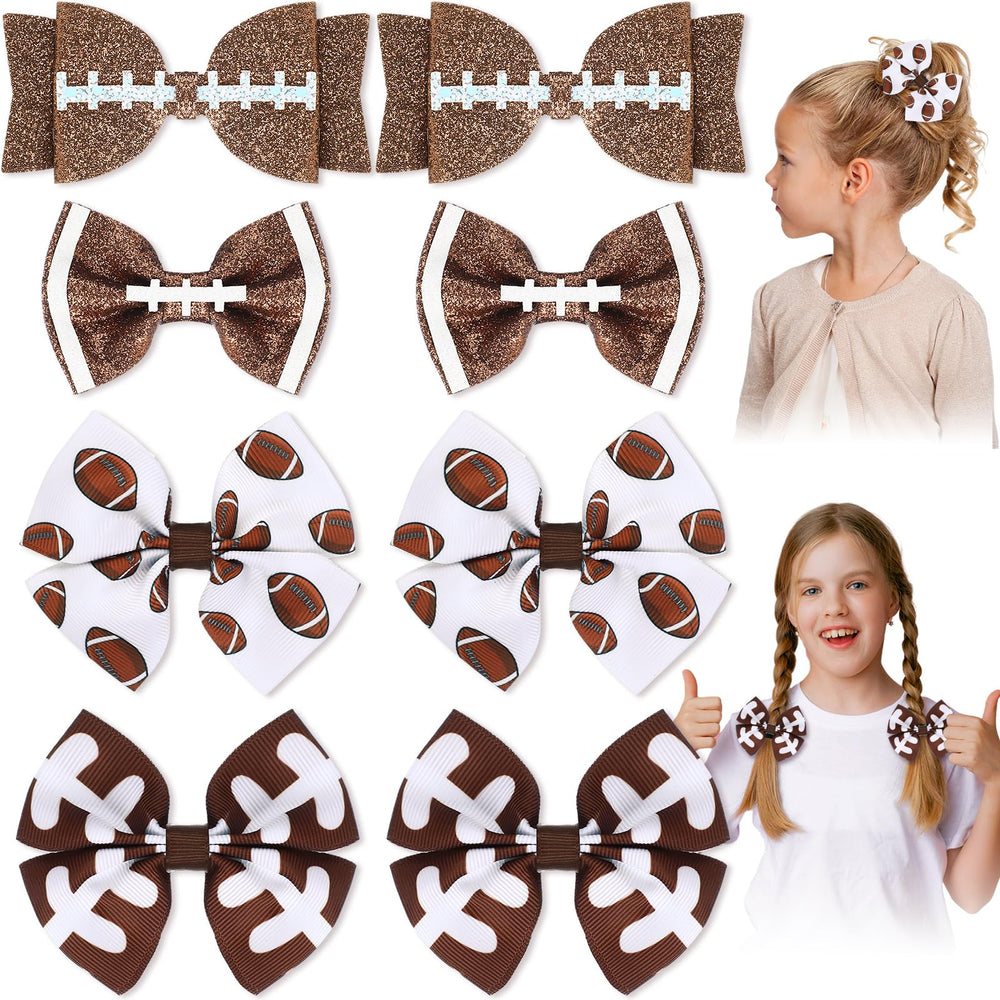 Suncalla noeud-cheveux football brun et blanc avec paillettes, idéal pour parties et matchs.