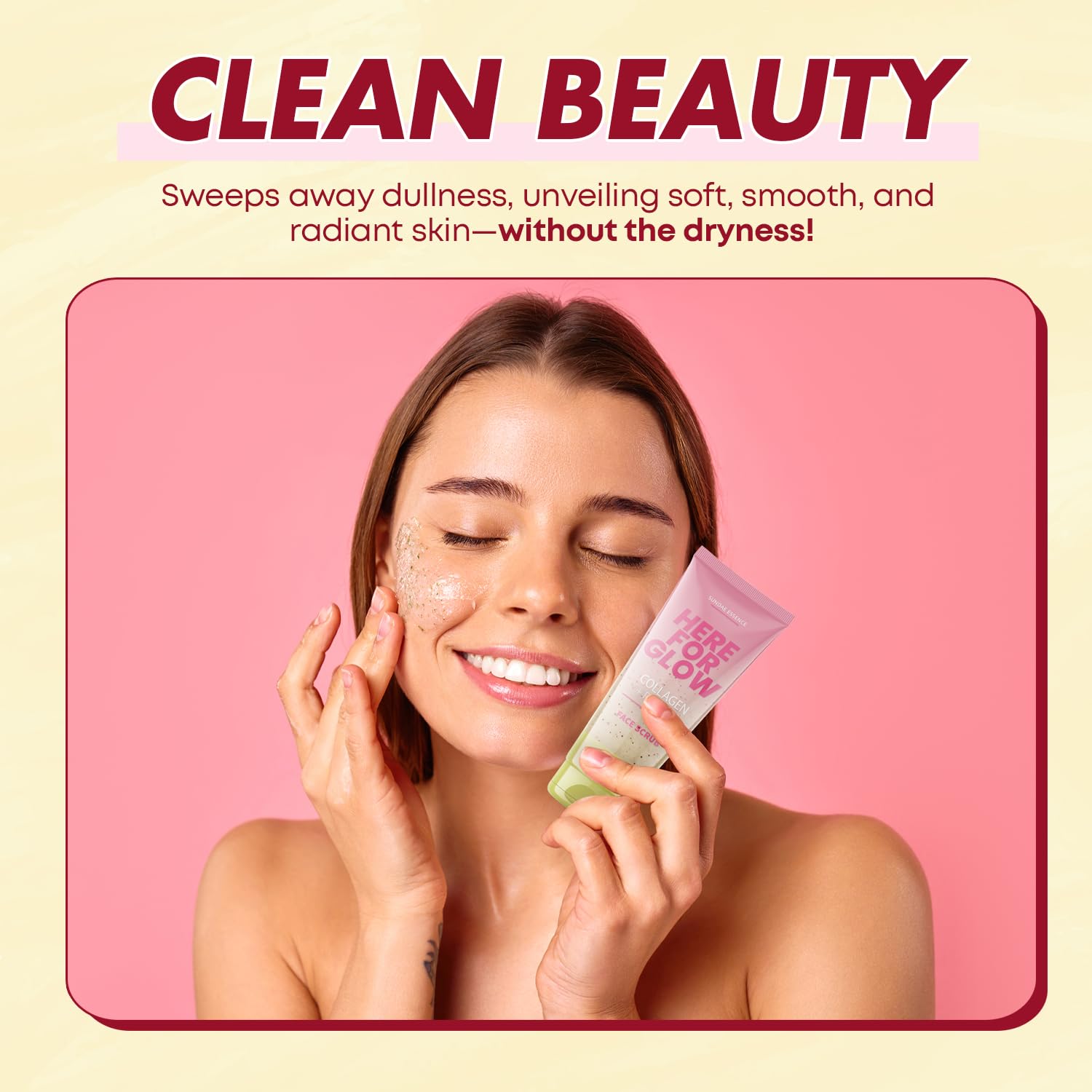 Sunday Essence gommage visage ingrédients vegan: collagène et peptides pour soutenir l'hydratation.
