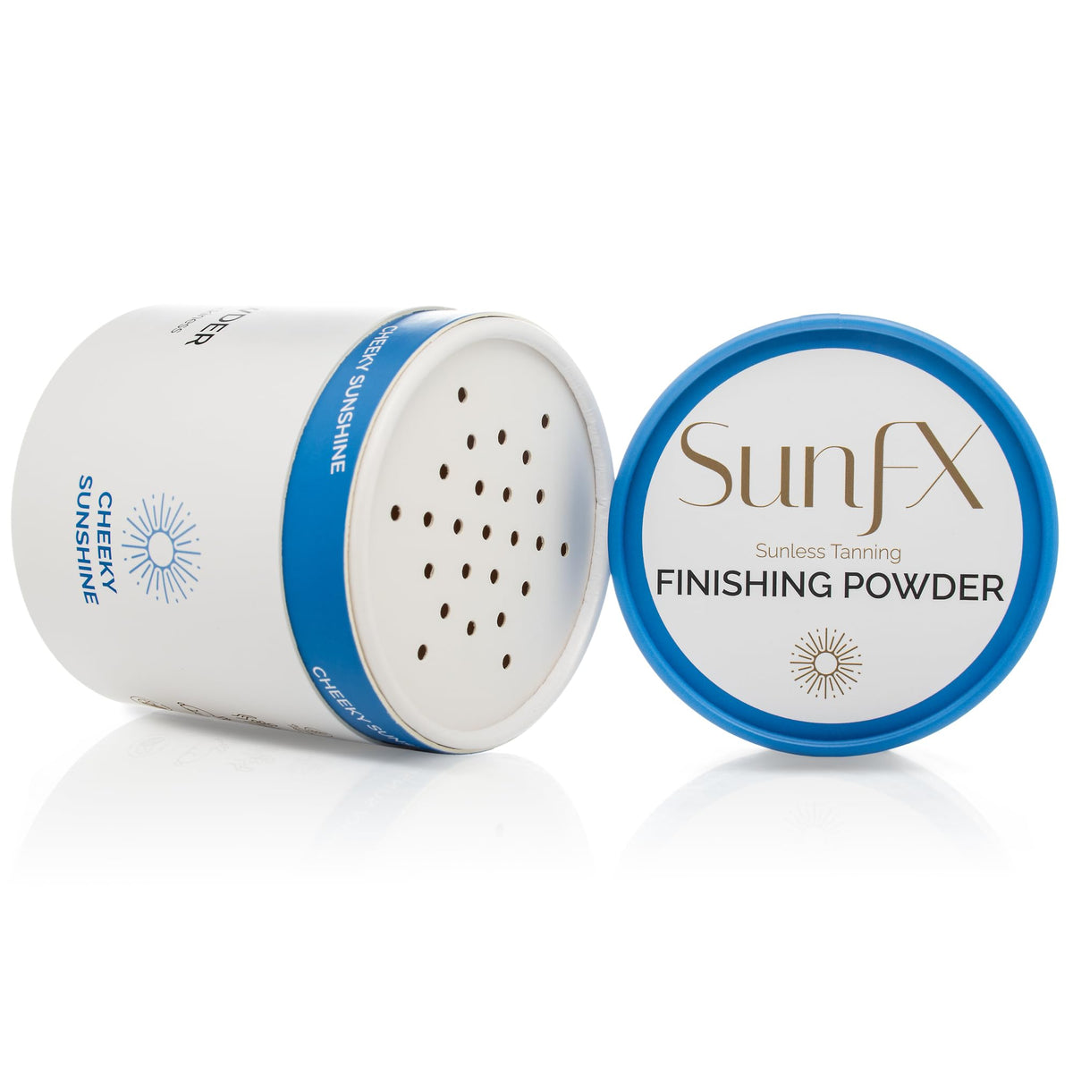 SunFX Poudre Finissante sur bouteille pour fixer le bronzage et garder la peau nette.