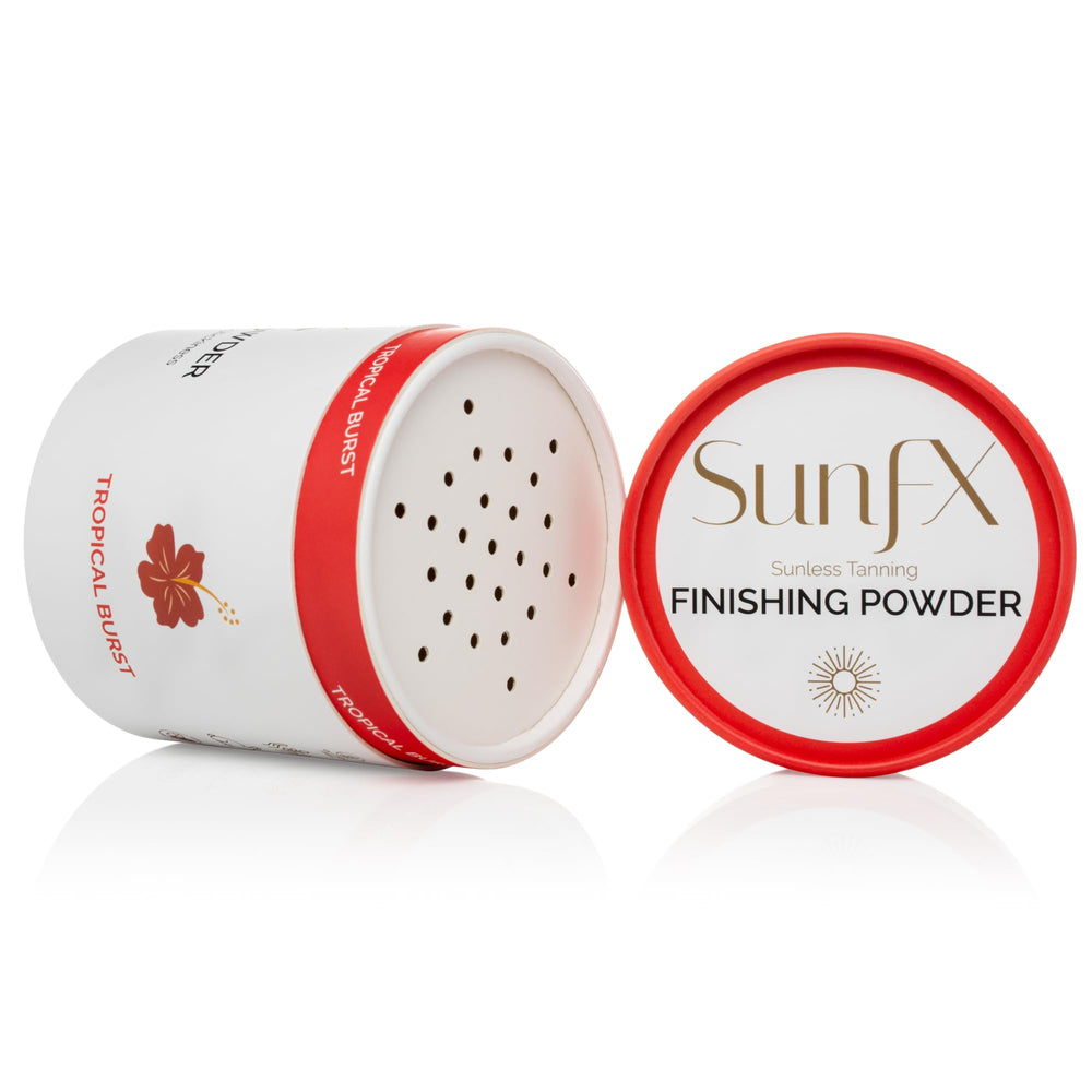 SunFX poudre de finition après spray-tan, texture translucide délicate.