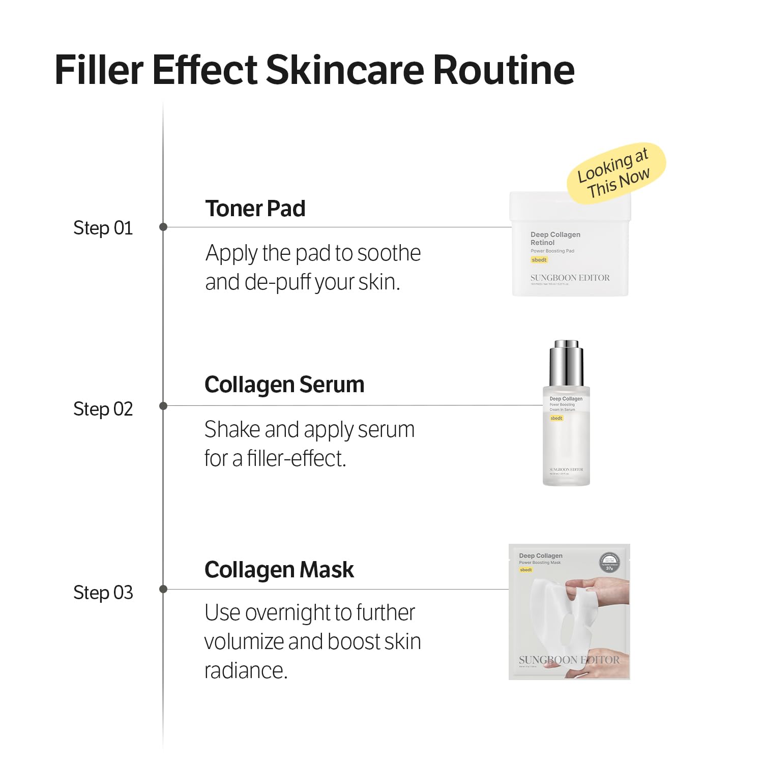 SUNGBOON EDITOR Tampons Collagen Retinol – ingrédients hydratants: xylitol et acide hyaluronique