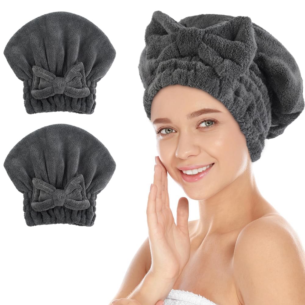 SUNLAND cap-sechage-cheveux microfibre avec noeud, absorption rapide après la douche