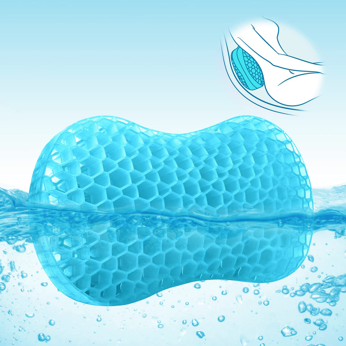Coussins lombaires Sunlit en gel avec ventouses fixant le coussin au bord du bain.