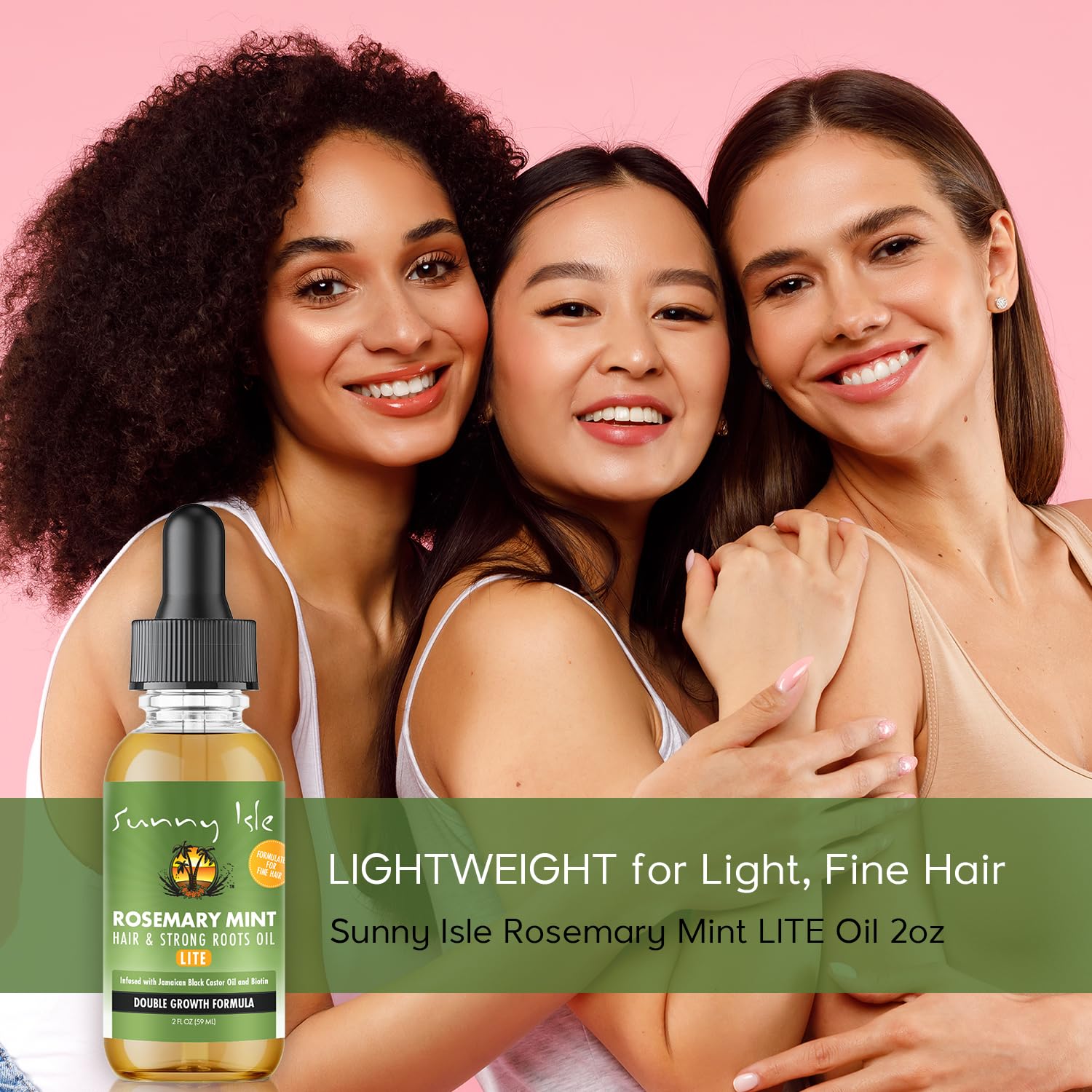 Sunny Isle huile cheveux romarin menthe lite — application sur cuir chevelu pour hydratation.