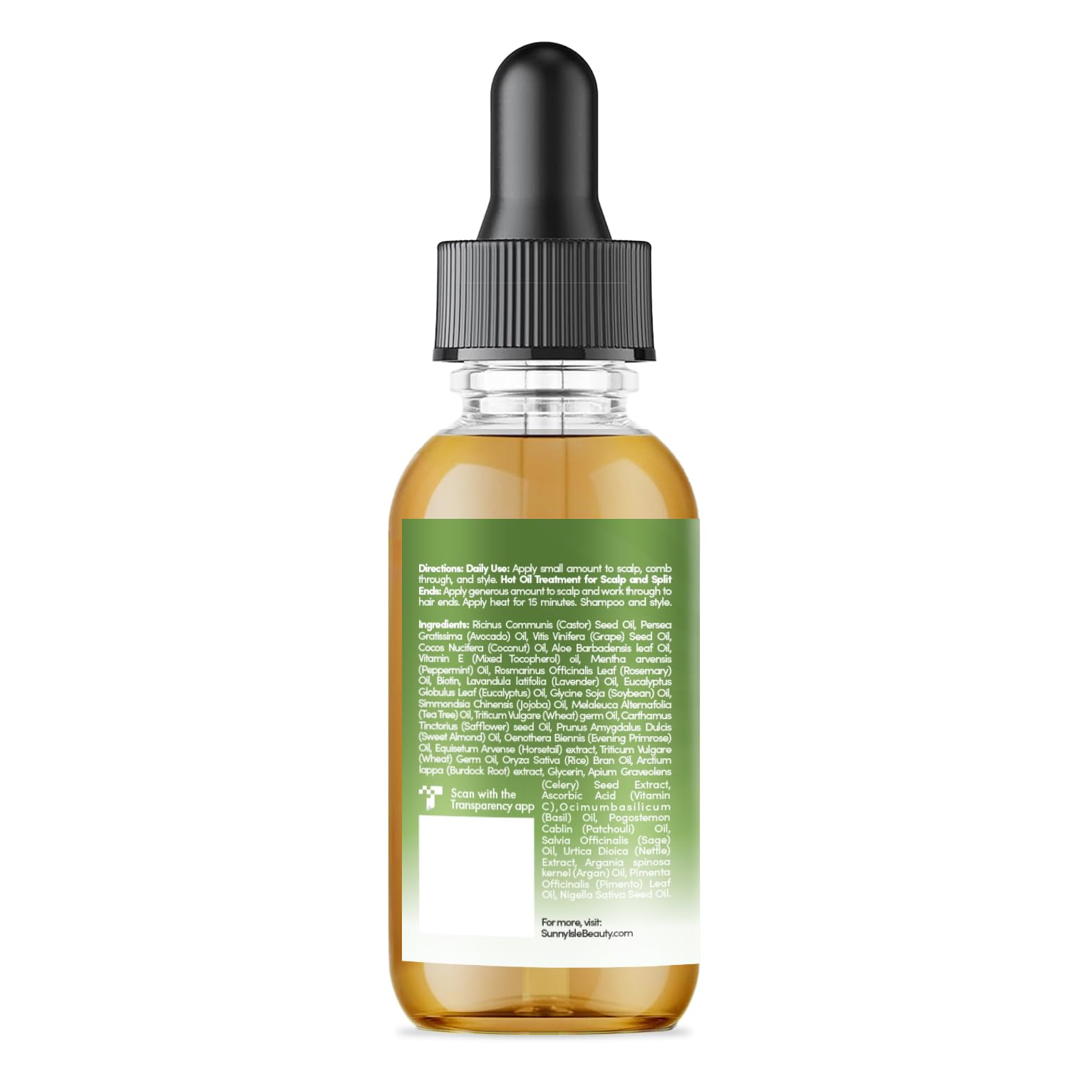 Sunny Isle huile cheveux romarin menthe lite — ingrédients biotine et ricin noir jamaïcain.