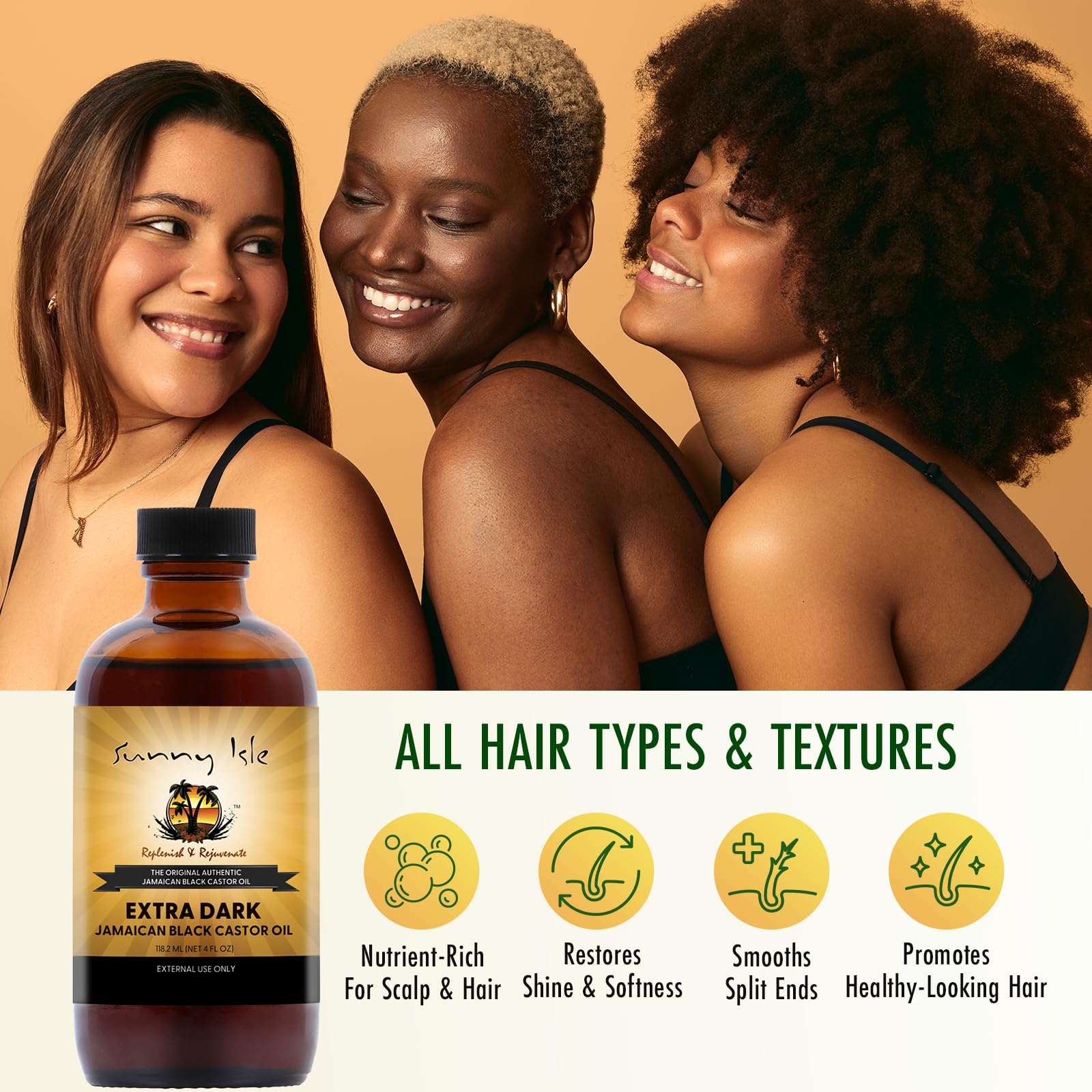 Application facile sur cuir chevelu avec l'huile de ricin Sunny Isle.